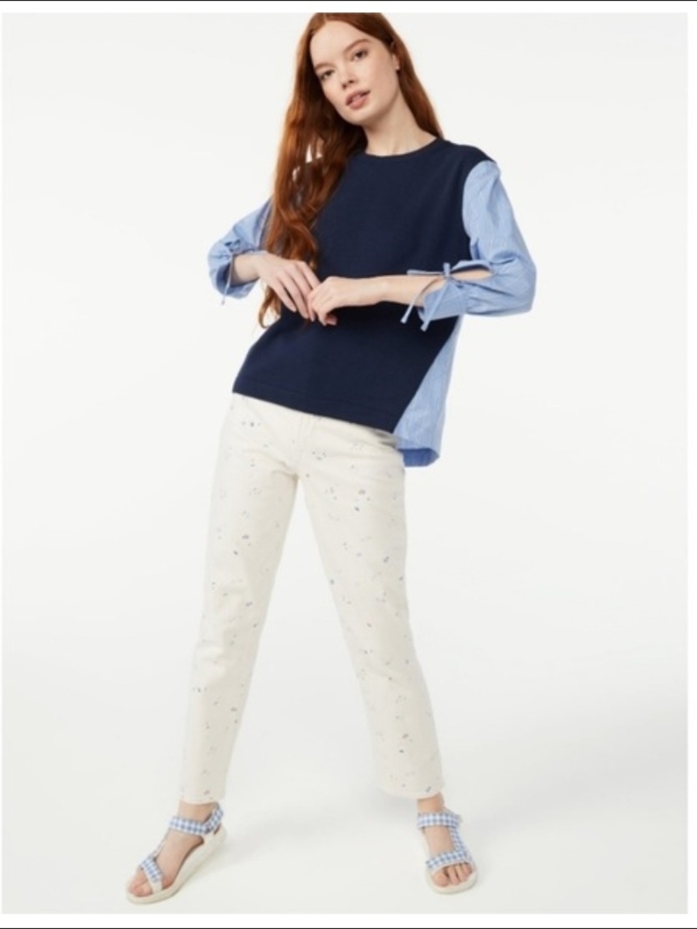 Colorblock Navy and Light Blue Pullover Top